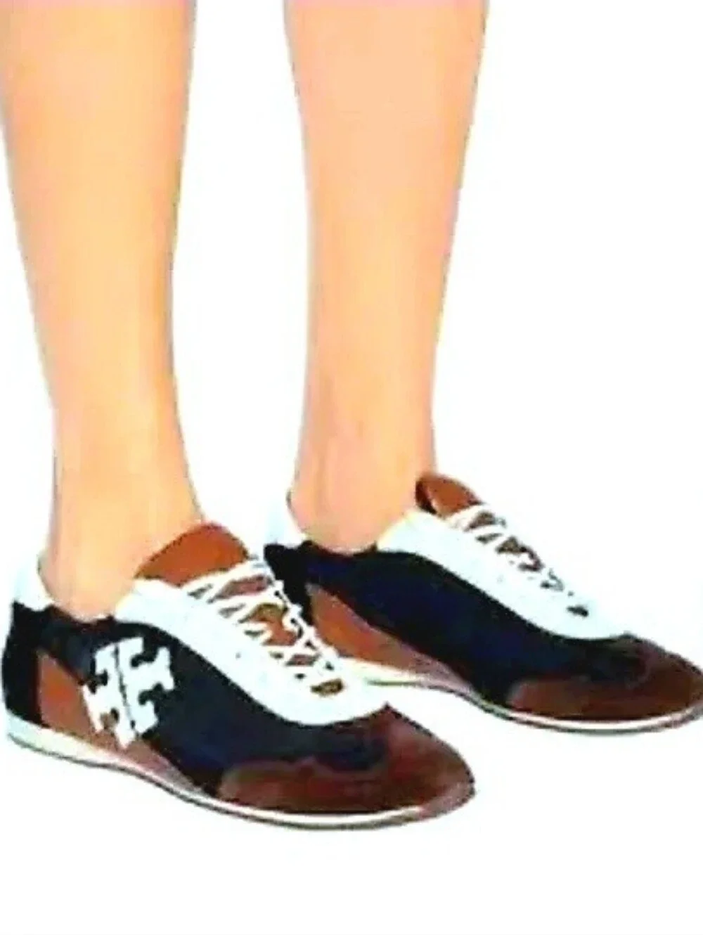 TORY BURCH RETRO BLACK/BN/ WTE SUEDE/LEATHER  ATHLETIC RUNNING SHOES 8.5
